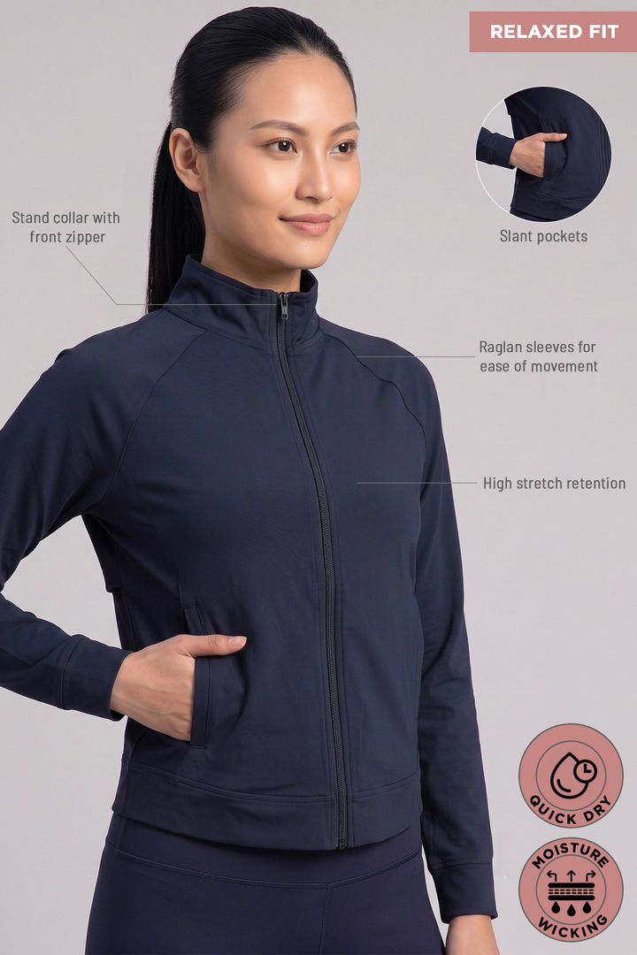Zelocity Quick Dry Relaxed Fit Gym & Training Jacket - Dark Navy — image 6